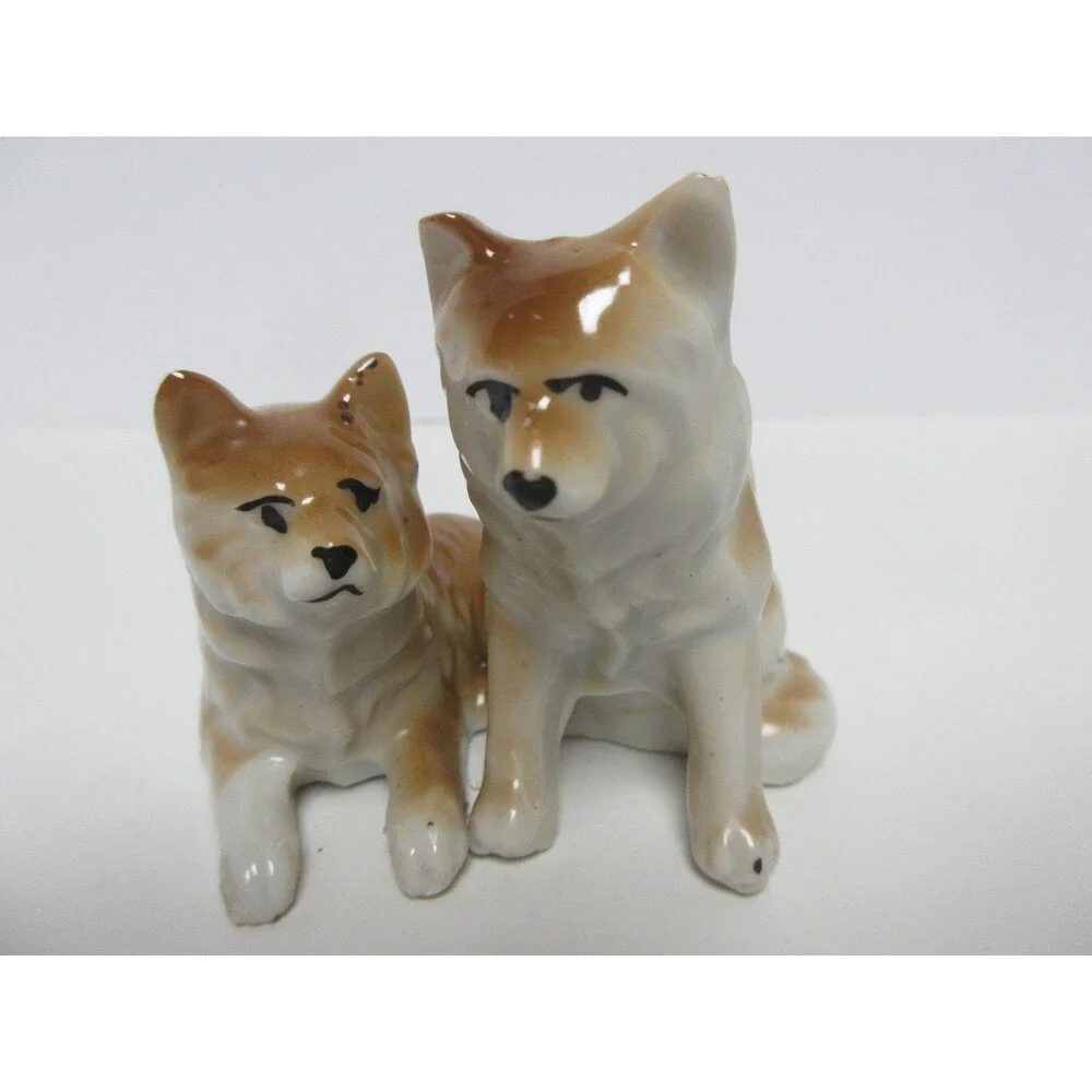 Vintage Wolves German Shepherd Dogs Figurines Japan Porcelain